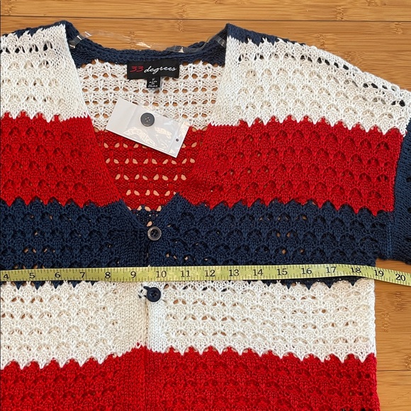 33 Degrees Americana Crochet Striped Cardigan Small Long Flare Sleeve V Neck - Picture 11 of 12